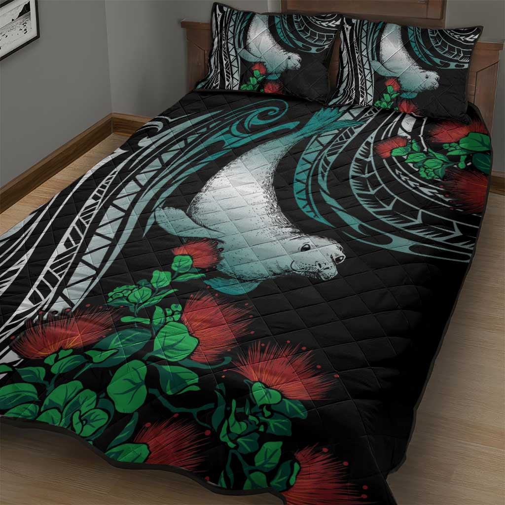 Aloha Hawaii Monk Seal Quilt Bed Set Mix Ohia Lehua