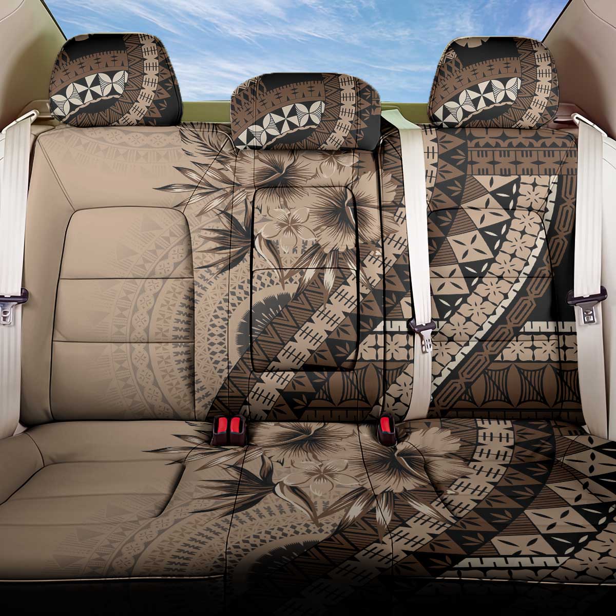 Bula Fiji Back Car Seat Cover Mocha Brown Kaivity Masi Tapa