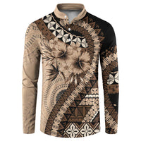 Bula Fiji Button Sweatshirt Mocha Brown Kaivity Masi Tapa