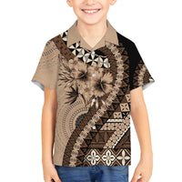 Bula Fiji Family Matching Long Sleeve Bodycon Dress and Hawaiian Shirt Mocha Brown Kaivity Masi Tapa LT7 Son's Shirt Brown - Polynesian Pride