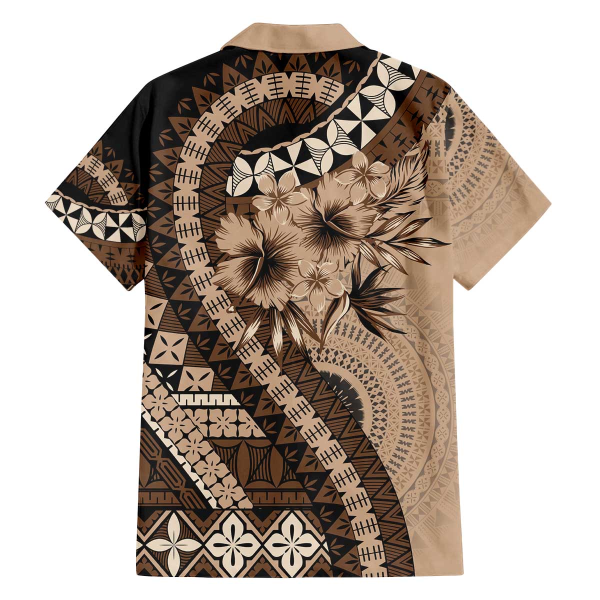 Bula Fiji Family Matching Off The Shoulder Long Sleeve Dress and Hawaiian Shirt Mocha Brown Kaivity Masi Tapa LT7 - Polynesian Pride