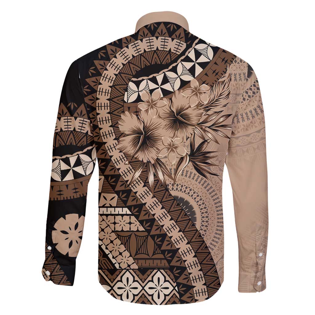 Bula Fiji Family Matching Off Shoulder Short Dress and Hawaiian Shirt Mocha Brown Kaivity Masi Tapa LT7 - Polynesian Pride