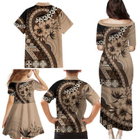 Bula Fiji Family Matching Puletasi and Hawaiian Shirt Mocha Brown Kaivity Masi Tapa