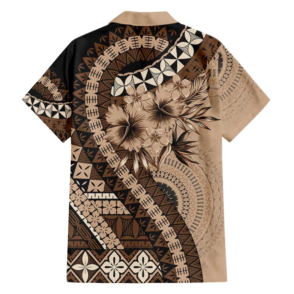 Bula Fiji Family Matching Puletasi and Hawaiian Shirt Mocha Brown Kaivity Masi Tapa