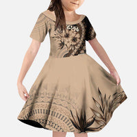 Bula Fiji Family Matching Summer Maxi Dress and Hawaiian Shirt Mocha Brown Kaivity Masi Tapa LT7 Daughter's Dress Brown - Polynesian Pride