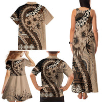 Bula Fiji Family Matching Tank Maxi Dress and Hawaiian Shirt Mocha Brown Kaivity Masi Tapa LT7 - Polynesian Pride