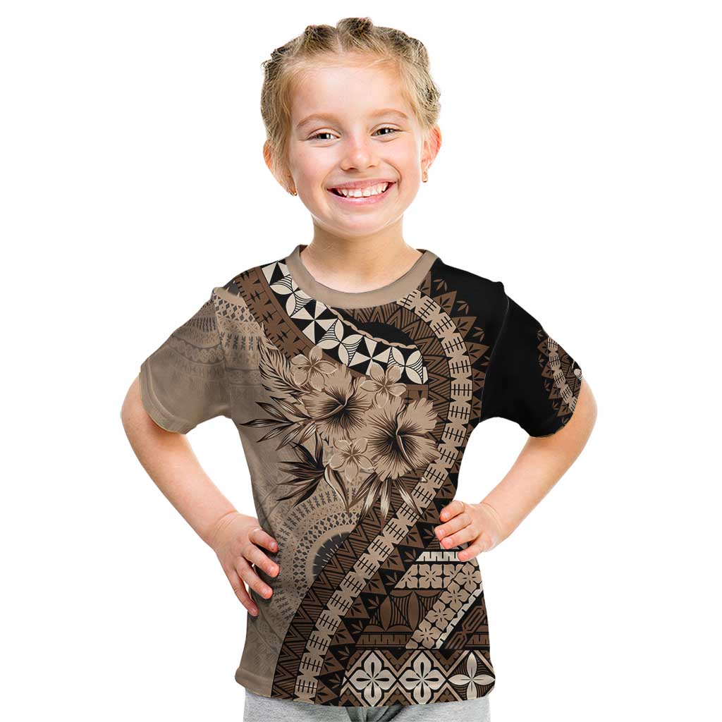 Bula Fiji Kid T Shirt Mocha Brown Kaivity Masi Tapa