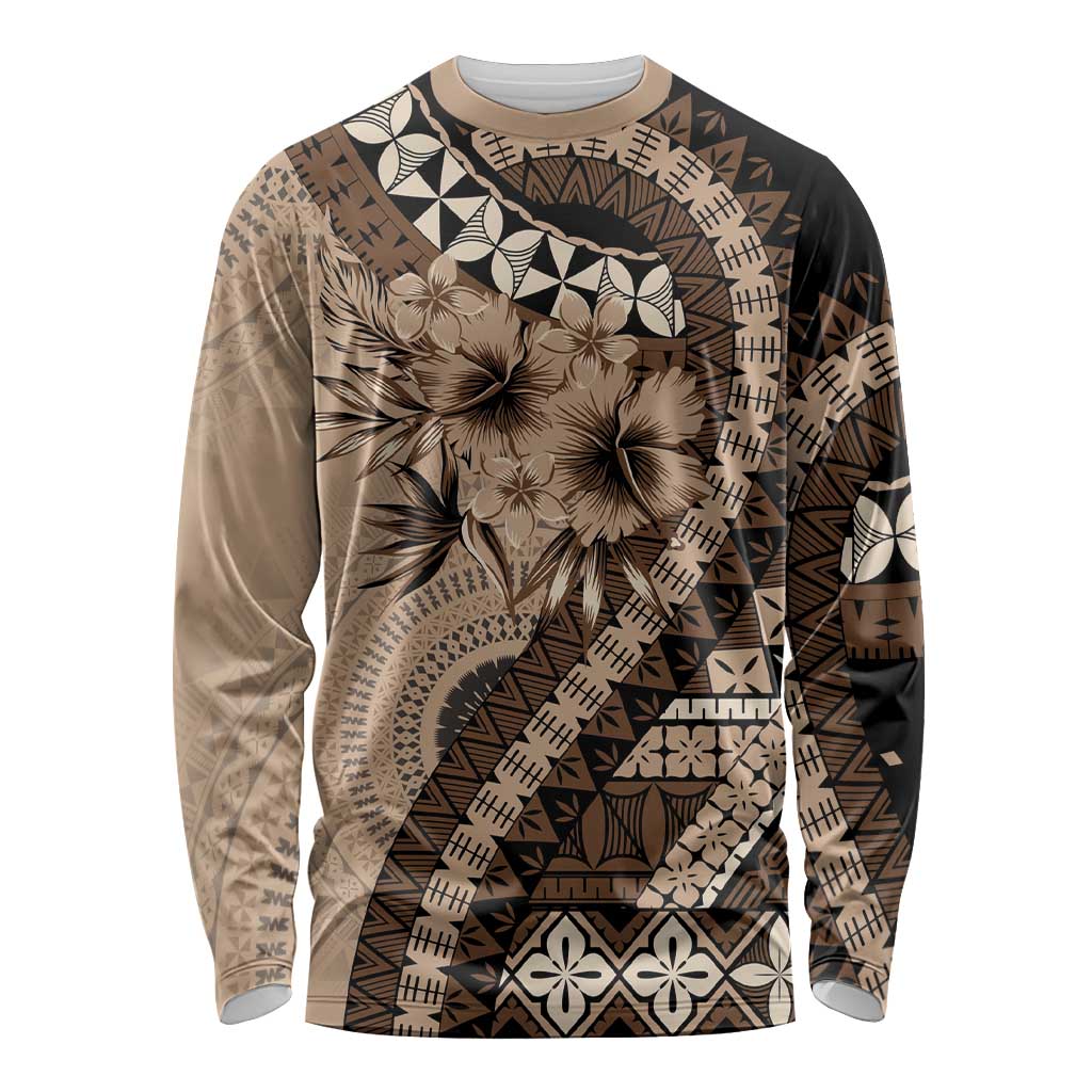 Bula Fiji Long Sleeve Shirt Mocha Brown Kaivity Masi Tapa