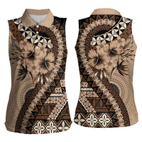Bula Fiji Women Sleeveless Polo Shirt Mocha Brown Kaivity Masi Tapa