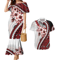 Bula Fiji Couples Matching Mermaid Dress and Hawaiian Shirt White Kaivity Masi Tapa