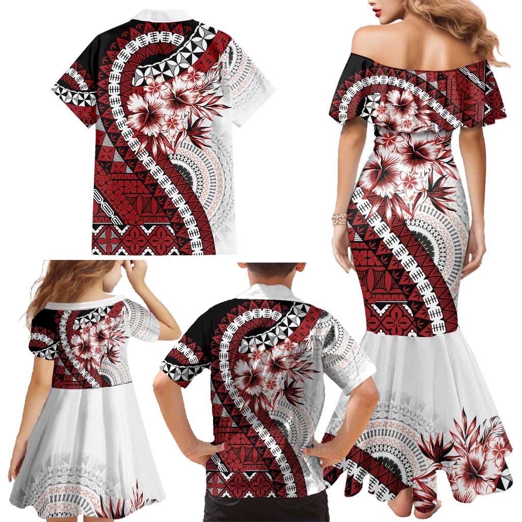 Bula Fiji Family Matching Mermaid Dress and Hawaiian Shirt White Kaivity Masi Tapa LT7 - Polynesian Pride