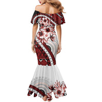 Bula Fiji Family Matching Mermaid Dress and Hawaiian Shirt White Kaivity Masi Tapa LT7 - Polynesian Pride