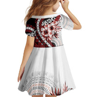 Bula Fiji Family Matching Off The Shoulder Long Sleeve Dress and Hawaiian Shirt White Kaivity Masi Tapa LT7 - Polynesian Pride
