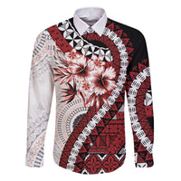 Bula Fiji Family Matching Off The Shoulder Long Sleeve Dress and Hawaiian Shirt White Kaivity Masi Tapa LT7 Dad's Shirt - Long Sleeve White - Polynesian Pride