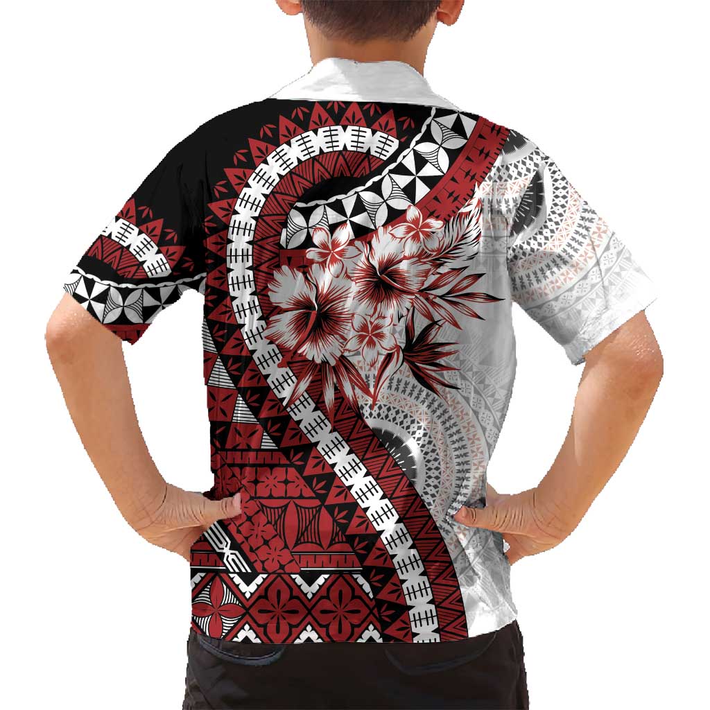 Bula Fiji Family Matching Off Shoulder Short Dress and Hawaiian Shirt White Kaivity Masi Tapa LT7 - Polynesian Pride