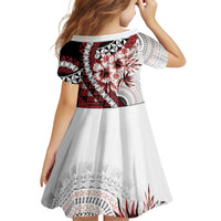 Bula Fiji Family Matching Off Shoulder Short Dress and Hawaiian Shirt White Kaivity Masi Tapa LT7 - Polynesian Pride