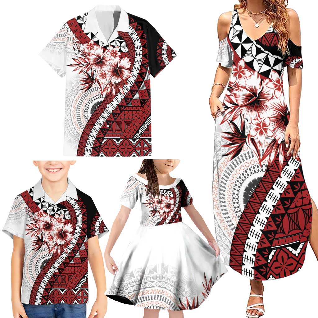 Bula Fiji Family Matching Summer Maxi Dress and Hawaiian Shirt White Kaivity Masi Tapa LT7 - Polynesian Pride