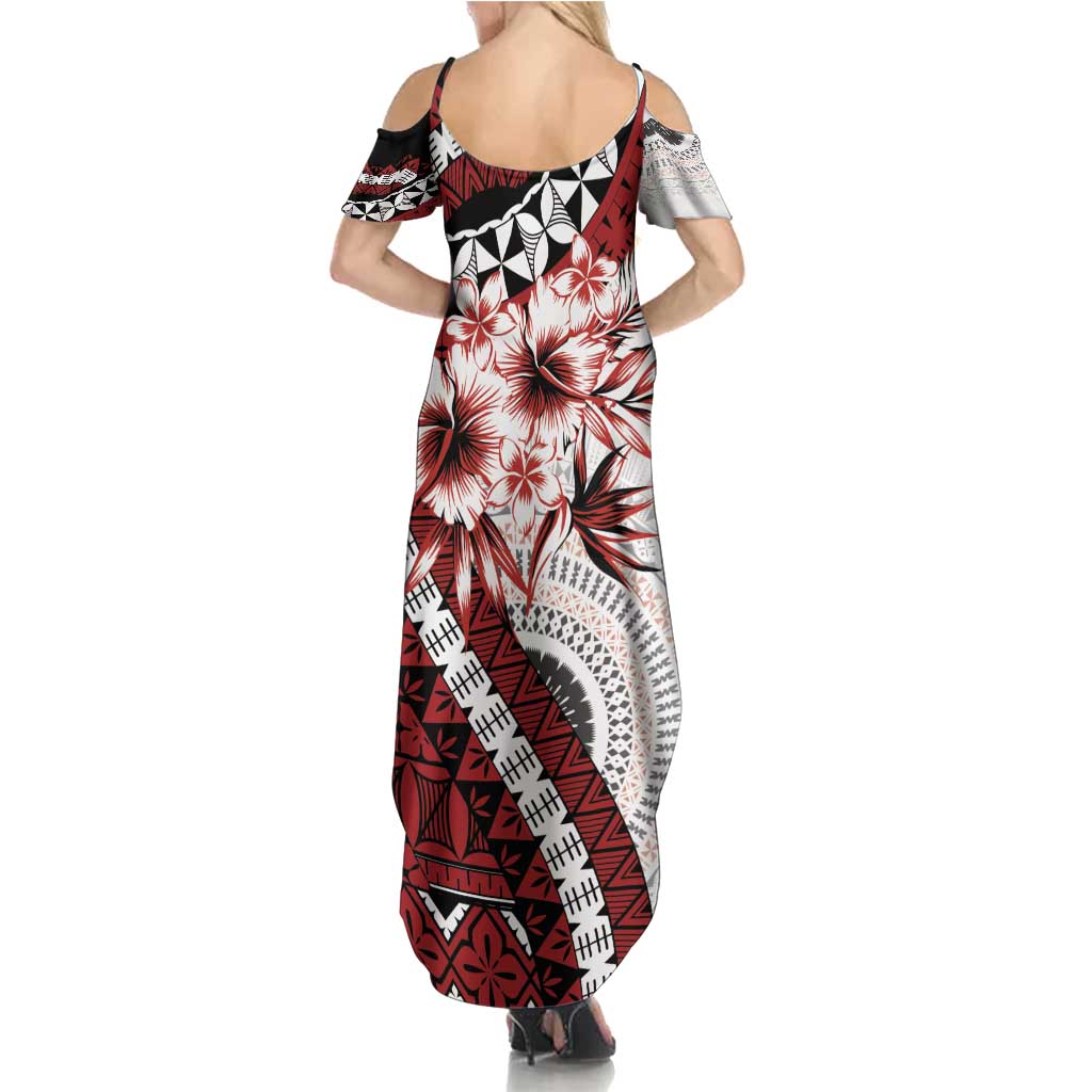 Bula Fiji Family Matching Summer Maxi Dress and Hawaiian Shirt White Kaivity Masi Tapa LT7 - Polynesian Pride