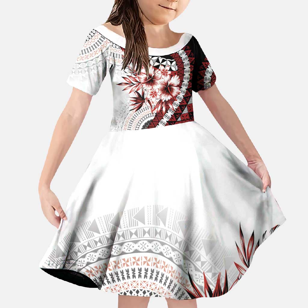 Bula Fiji Family Matching Tank Maxi Dress and Hawaiian Shirt White Kaivity Masi Tapa LT7 Daughter's Dress White - Polynesian Pride