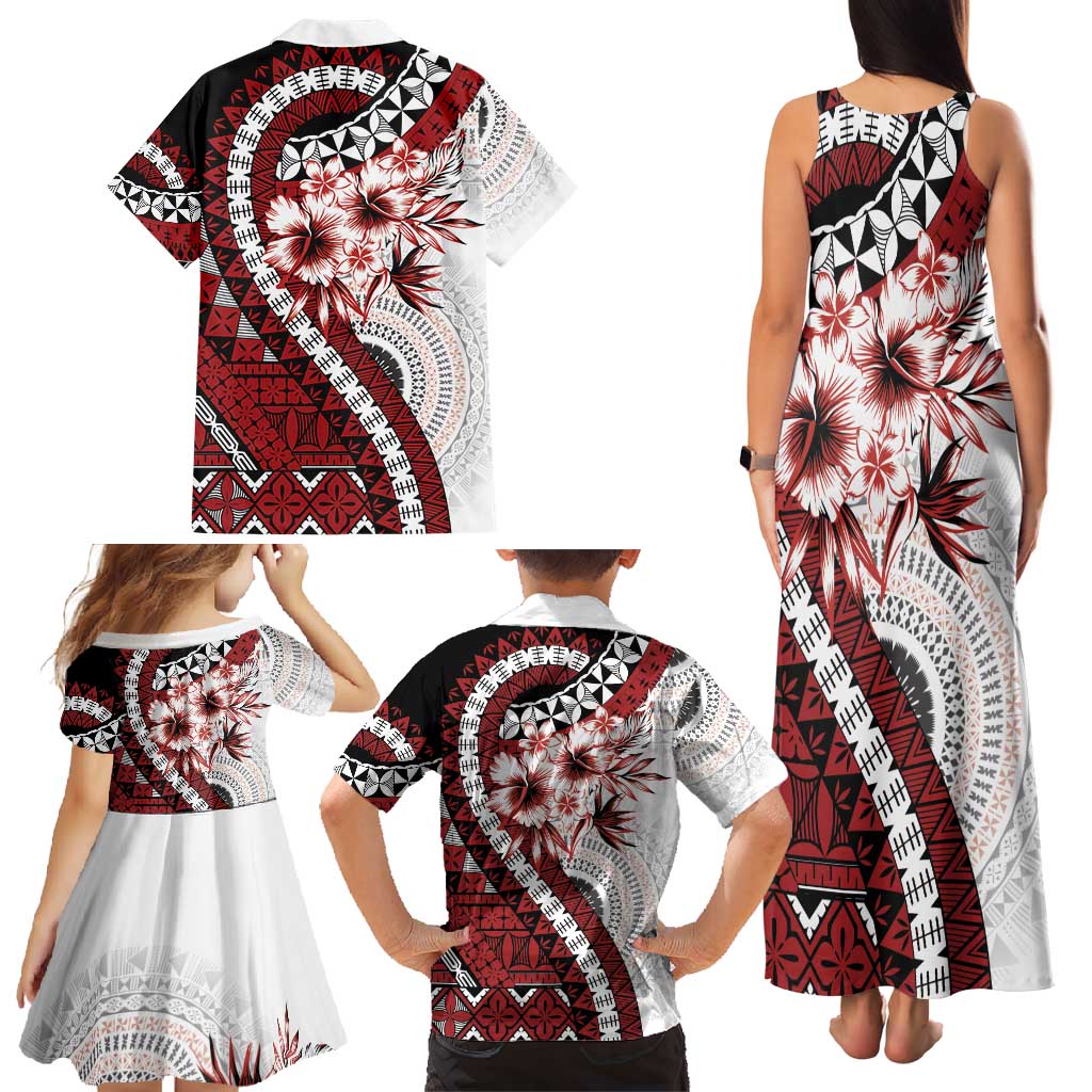 Bula Fiji Family Matching Tank Maxi Dress and Hawaiian Shirt White Kaivity Masi Tapa LT7 - Polynesian Pride