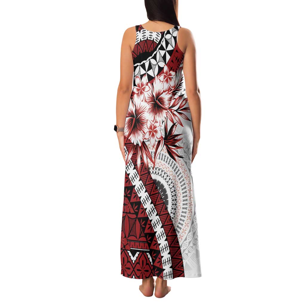 Bula Fiji Family Matching Tank Maxi Dress and Hawaiian Shirt White Kaivity Masi Tapa LT7 - Polynesian Pride