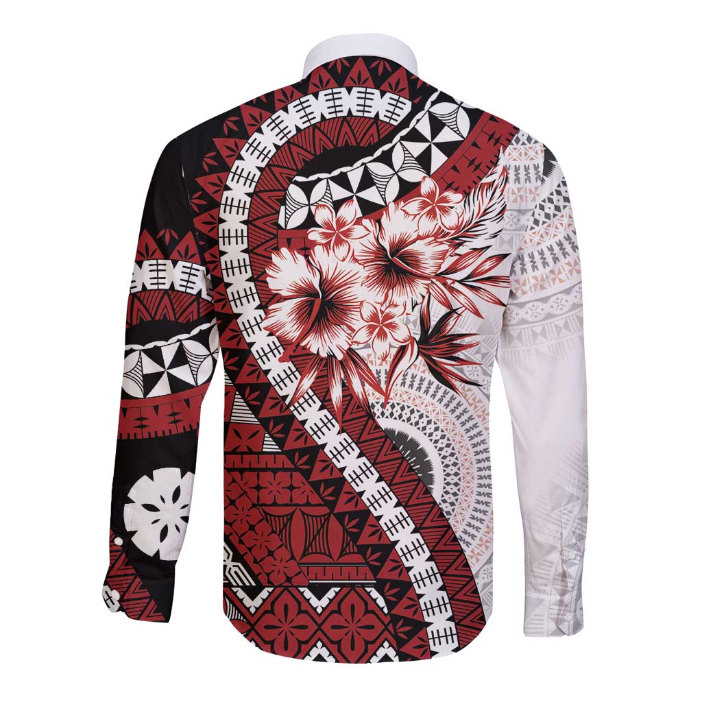 Bula Fiji Long Sleeve Button Shirt White Kaivity Masi Tapa