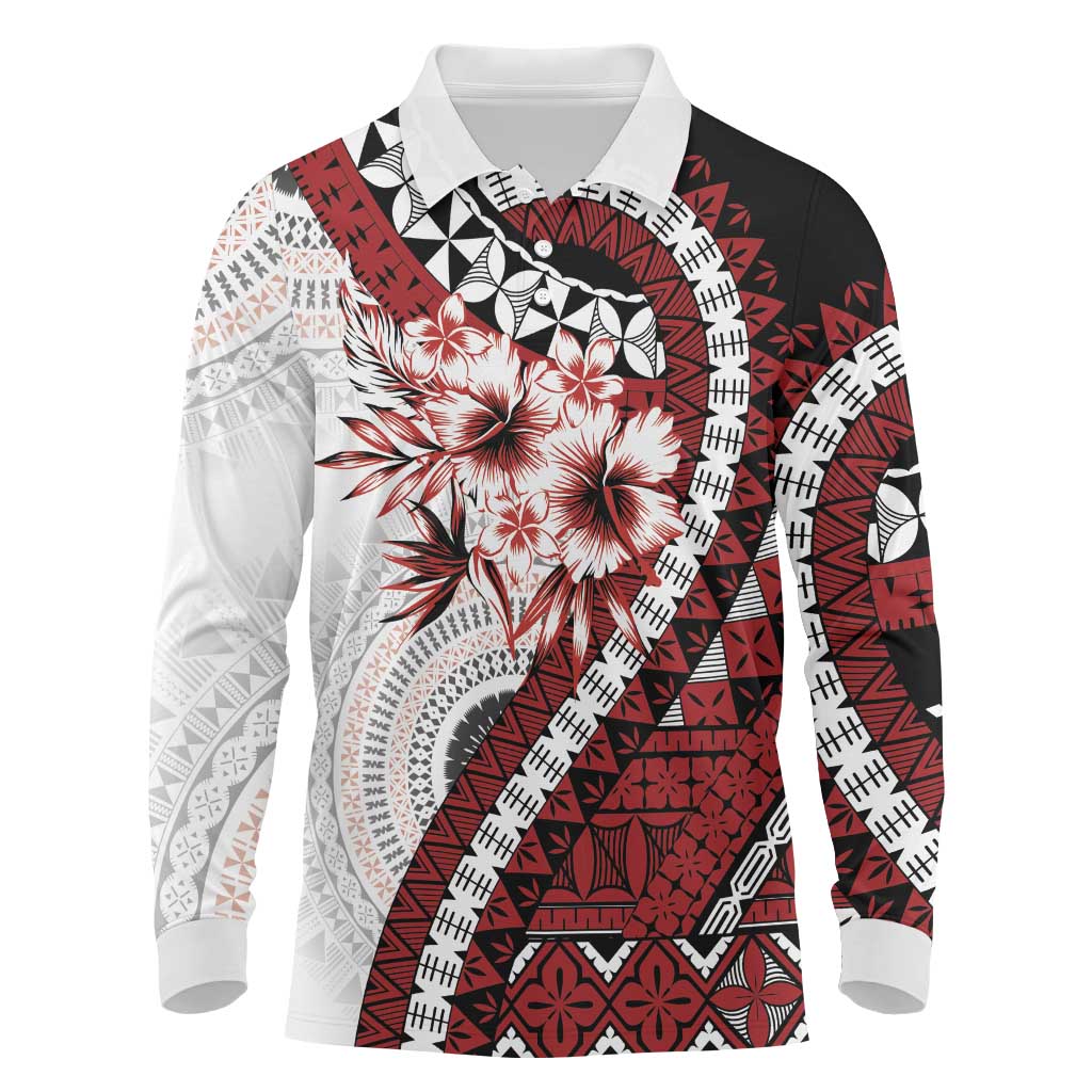 Bula Fiji Long Sleeve Polo Shirt White Kaivity Masi Tapa