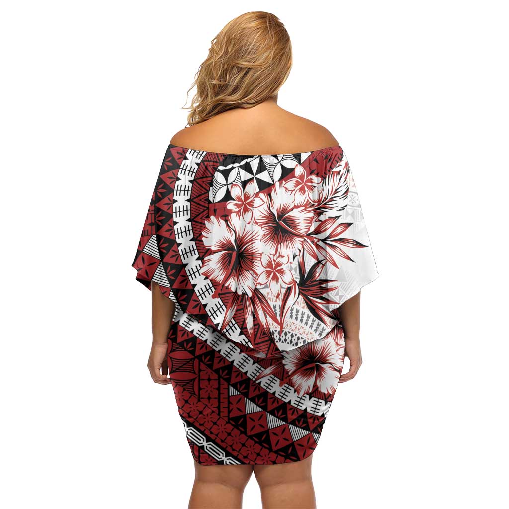 Bula Fiji Off Shoulder Short Dress White Kaivity Masi Tapa