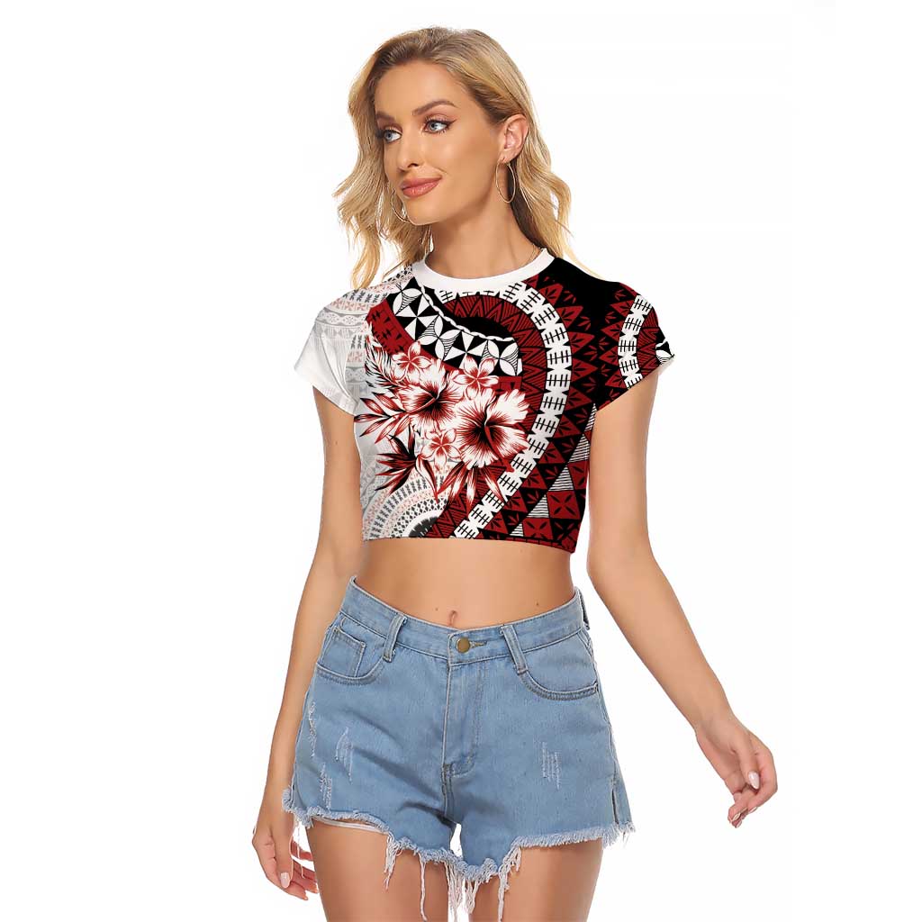 Bula Fiji Raglan Cropped T Shirt White Kaivity Masi Tapa