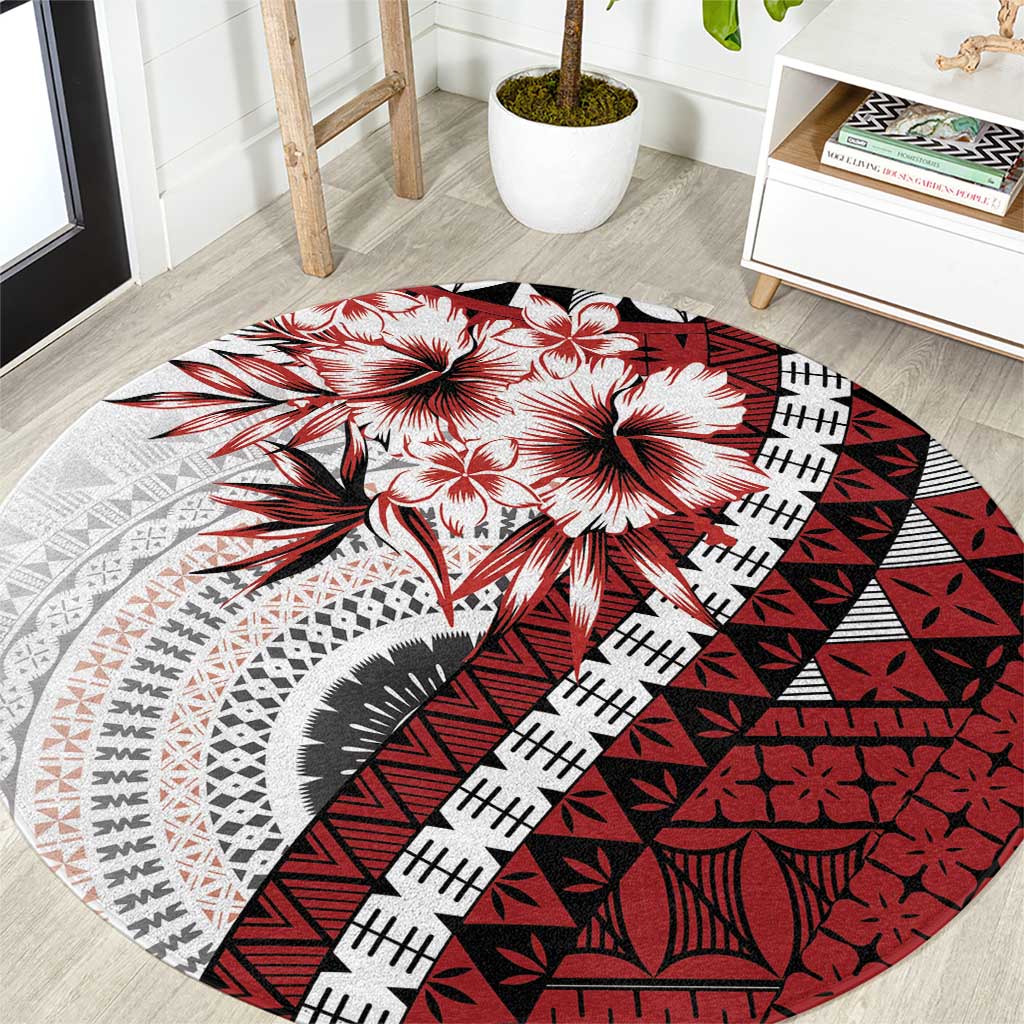 Bula Fiji Round Carpet White Kaivity Masi Tapa