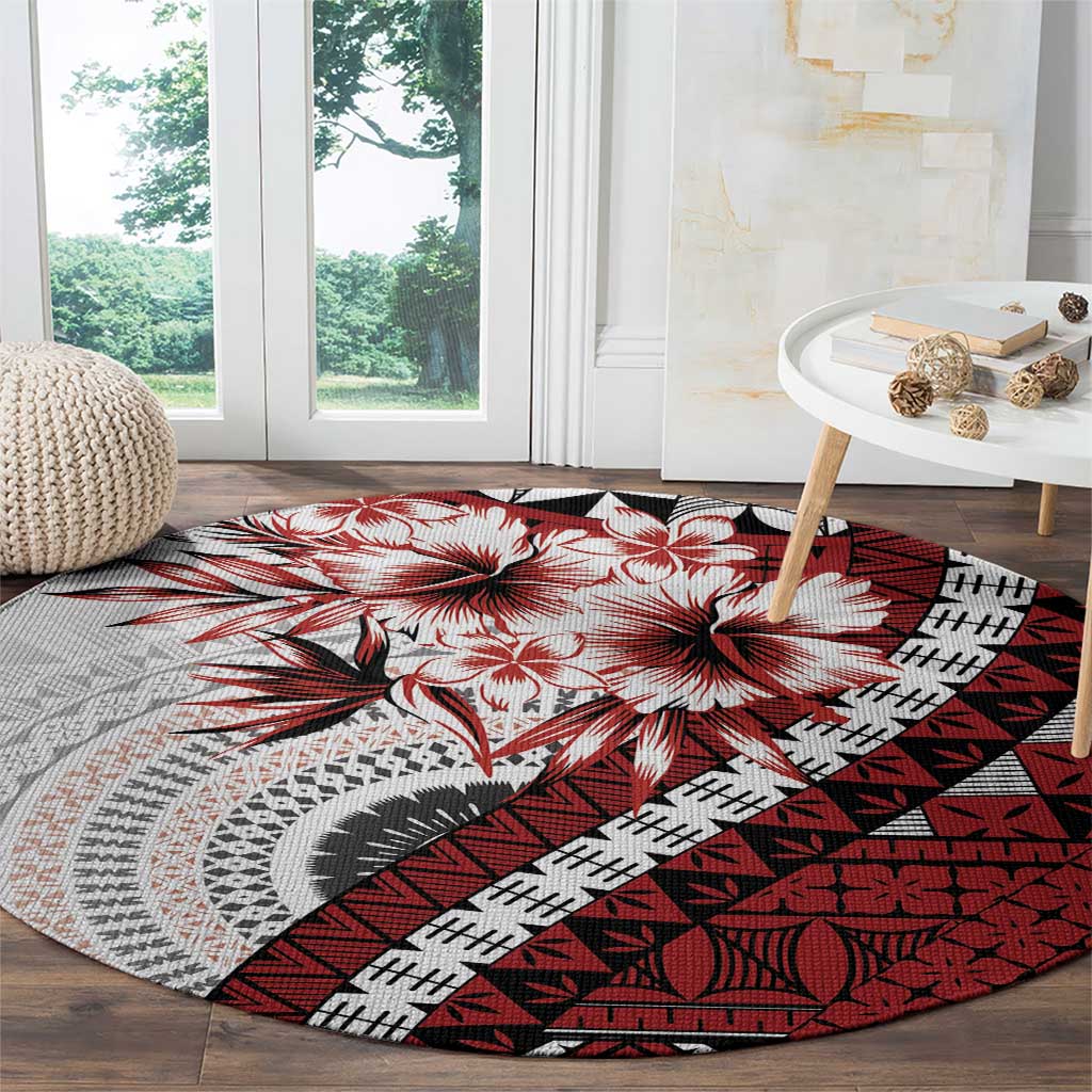 Bula Fiji Round Carpet White Kaivity Masi Tapa
