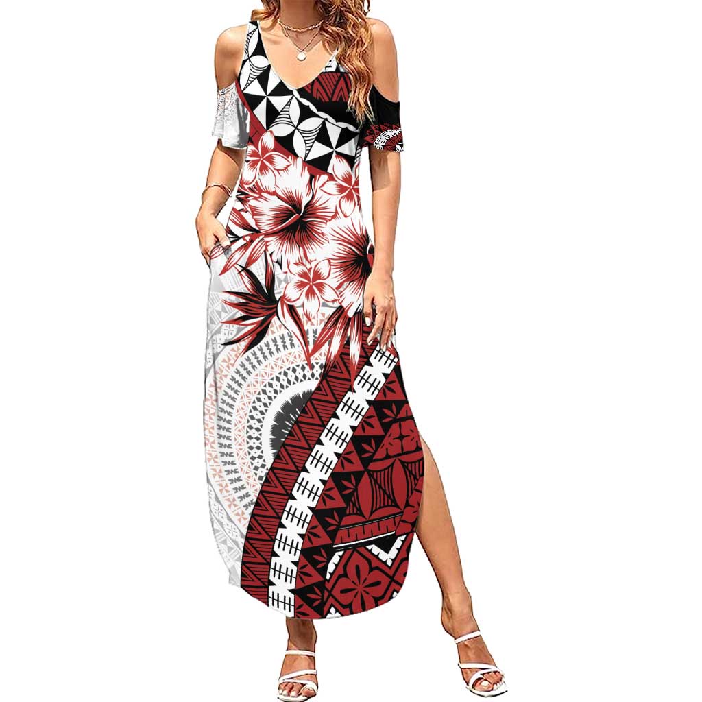Bula Fiji Summer Maxi Dress White Kaivity Masi Tapa