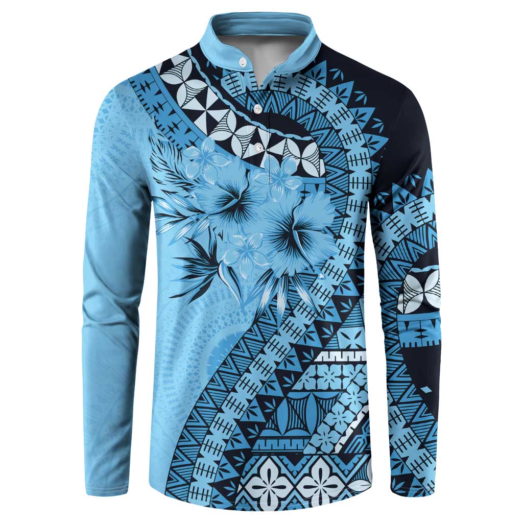 Bula Fiji Button Sweatshirt Turquoise Kaivity Masi Tapa