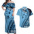 Bula Fiji Couples Matching Off Shoulder Maxi Dress and Hawaiian Shirt Turquoise Kaivity Masi Tapa