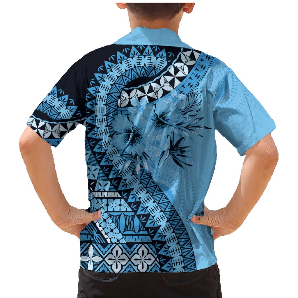 Bula Fiji Family Matching Mermaid Dress and Hawaiian Shirt Turquoise Kaivity Masi Tapa LT7 - Polynesian Pride