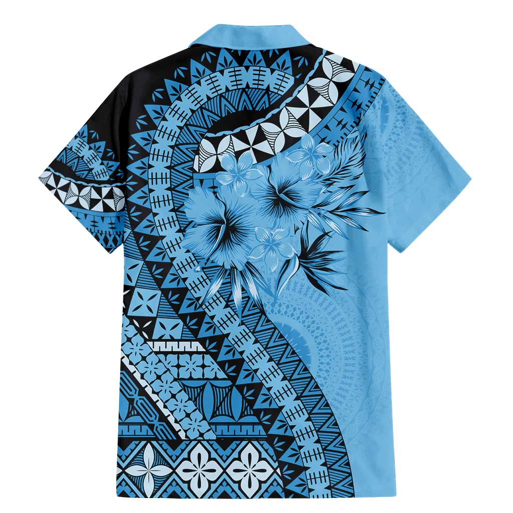 Bula Fiji Family Matching Mermaid Dress and Hawaiian Shirt Turquoise Kaivity Masi Tapa LT7 - Polynesian Pride