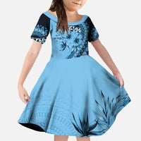 Bula Fiji Family Matching Off Shoulder Maxi Dress and Hawaiian Shirt Turquoise Kaivity Masi Tapa LT7 Daughter's Dress Turquoise - Polynesian Pride