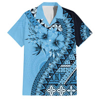 Bula Fiji Family Matching Off Shoulder Short Dress and Hawaiian Shirt Turquoise Kaivity Masi Tapa LT7 Dad's Shirt - Short Sleeve Turquoise - Polynesian Pride