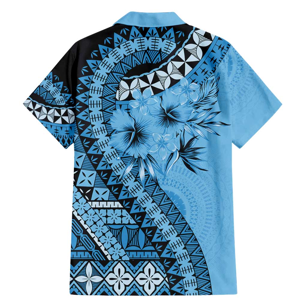 Bula Fiji Family Matching Off Shoulder Short Dress and Hawaiian Shirt Turquoise Kaivity Masi Tapa LT7 - Polynesian Pride