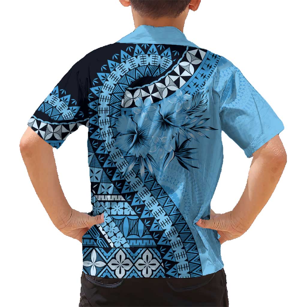 Bula Fiji Family Matching Short Sleeve Bodycon Dress and Hawaiian Shirt Turquoise Kaivity Masi Tapa LT7 - Polynesian Pride