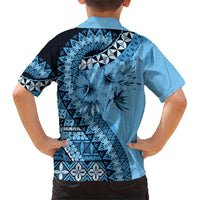 Bula Fiji Family Matching Short Sleeve Bodycon Dress and Hawaiian Shirt Turquoise Kaivity Masi Tapa LT7 - Polynesian Pride