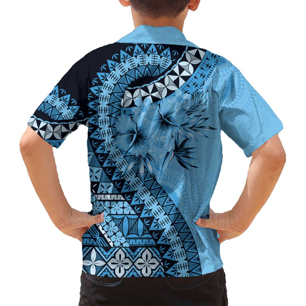 Bula Fiji Family Matching Summer Maxi Dress and Hawaiian Shirt Turquoise Kaivity Masi Tapa LT7 - Polynesian Pride