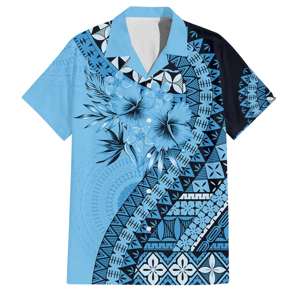 Bula Fiji Family Matching Summer Maxi Dress and Hawaiian Shirt Turquoise Kaivity Masi Tapa LT7 Dad's Shirt - Short Sleeve Turquoise - Polynesian Pride