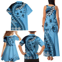 Bula Fiji Family Matching Tank Maxi Dress and Hawaiian Shirt Turquoise Kaivity Masi Tapa LT7 - Polynesian Pride