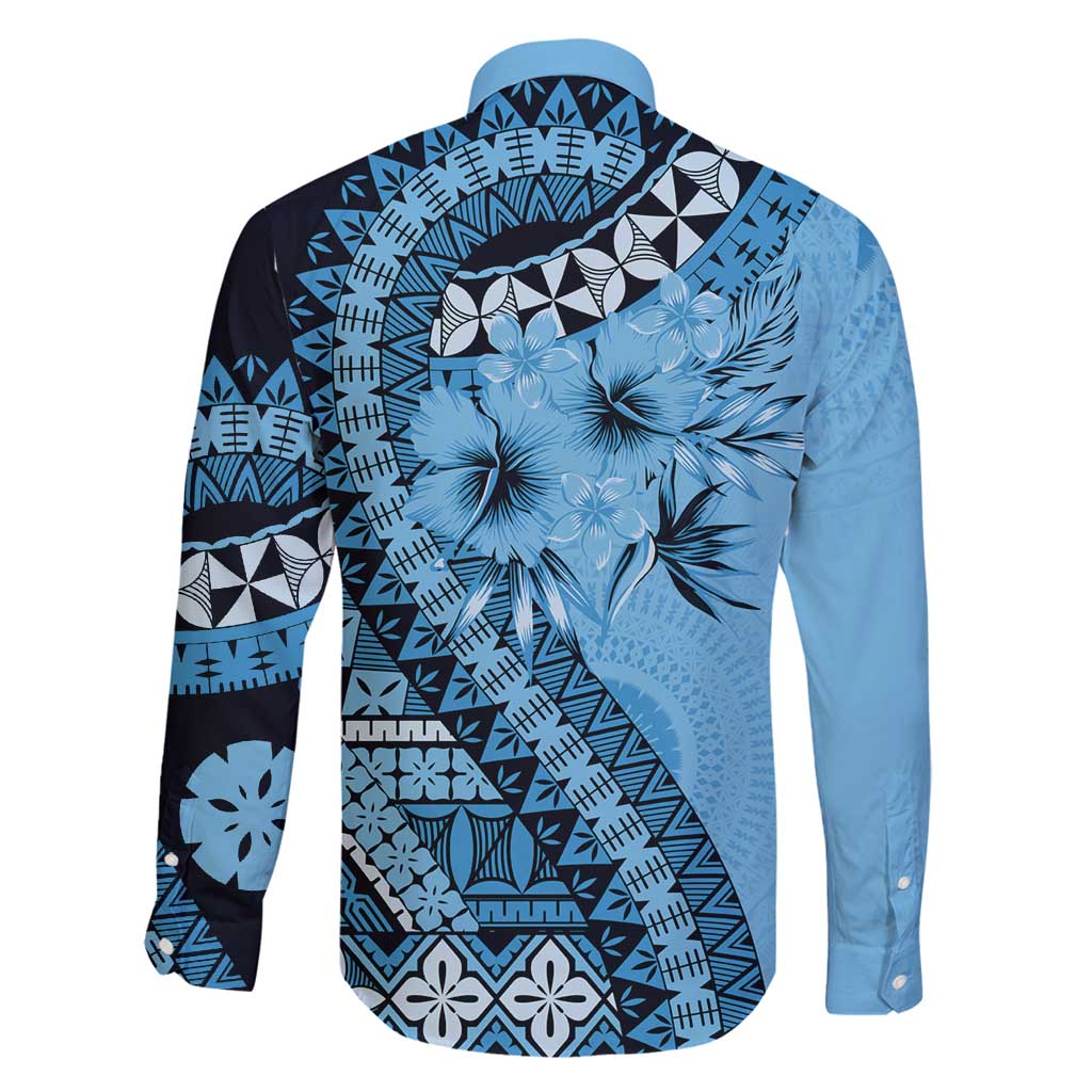 Bula Fiji Family Matching Tank Maxi Dress and Hawaiian Shirt Turquoise Kaivity Masi Tapa LT7 - Polynesian Pride