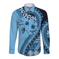 Bula Fiji Long Sleeve Button Shirt Turquoise Kaivity Masi Tapa