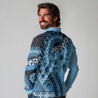 Bula Fiji Long Sleeve Polo Shirt Turquoise Kaivity Masi Tapa