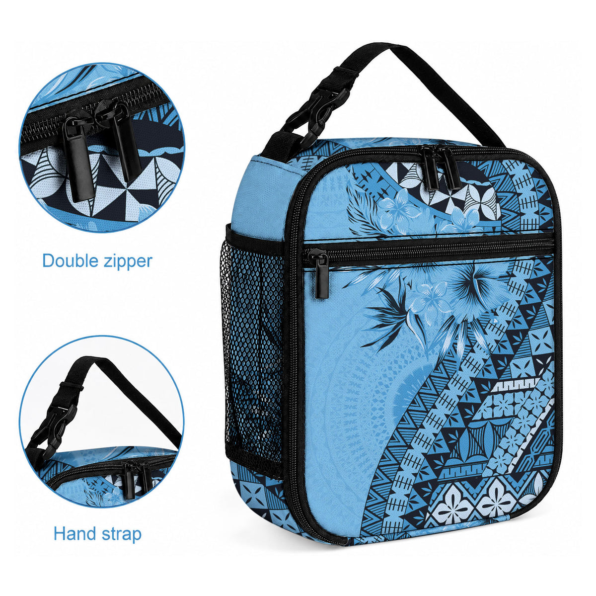 Bula Fiji Lunch Bag Turquoise Kaivity Masi Tapa