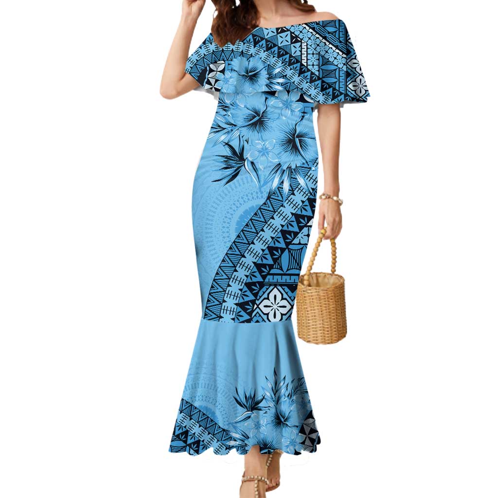 Bula Fiji Mermaid Dress Turquoise Kaivity Masi Tapa