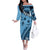 Bula Fiji Off The Shoulder Long Sleeve Dress Turquoise Kaivity Masi Tapa